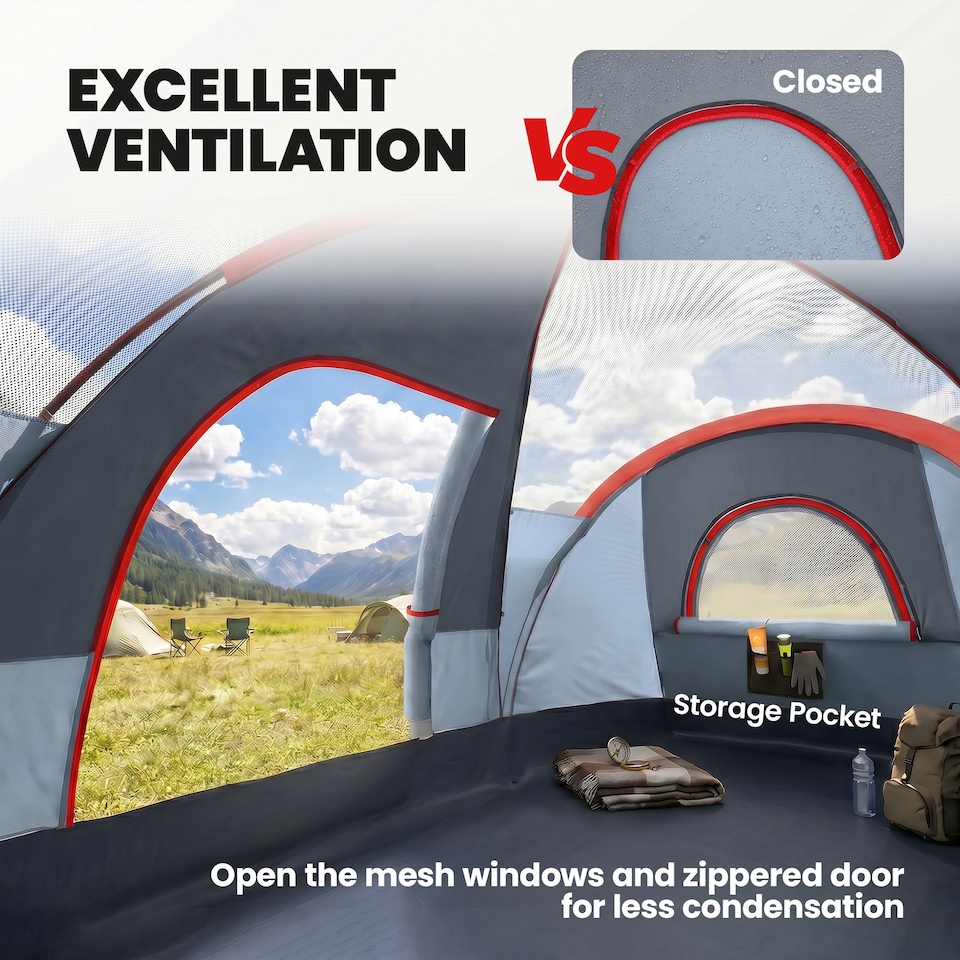 image 1 of Outsunny 5 Man Camping Tent, 3000mm Hiking Shelter, Grey