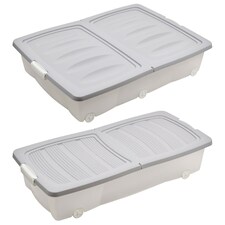 Set of 2 40 Litre Under Bed Storage Wheeled Box | Grey | 2