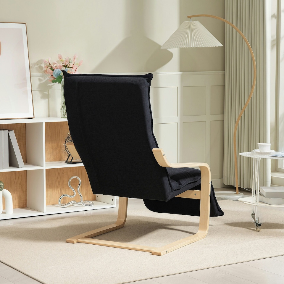 image 1 of HOMCOM Birch Wood Lounge Chair for Living Room, Bedroom Black