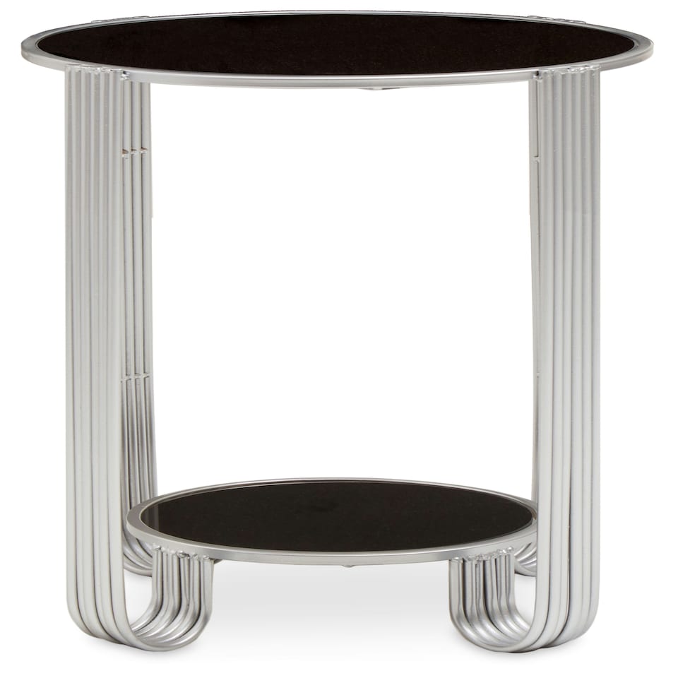 image 1 of Jolie Round End Table Black Mirror And Silver Frame Silver