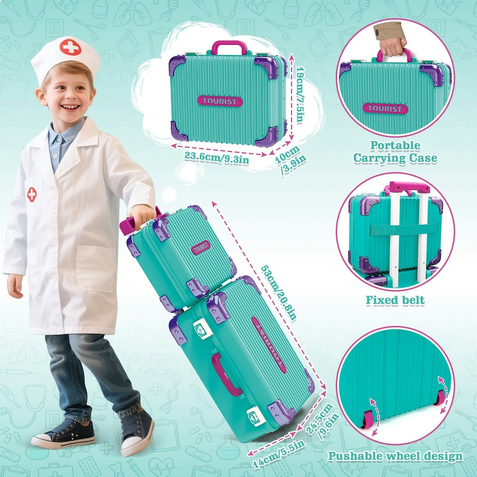 image 1 of Interactive Doctor Playset with Medical Trolley Cart Pretend Medical Tool Box Play Toy for Kids, Toddlers - Includes Doctor Tools & Accessories