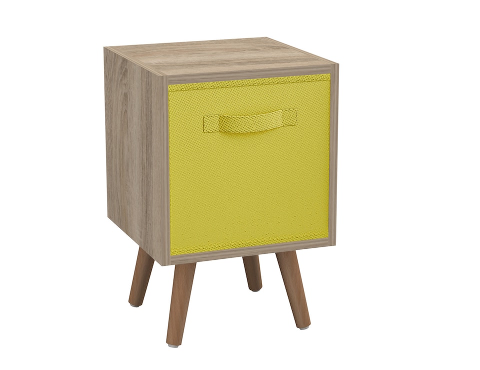image 1 of Antique Oak 1-Drawer Cube Shelving Unit with Scandinavian Legs | Yellow | Yellow & Beech | 1