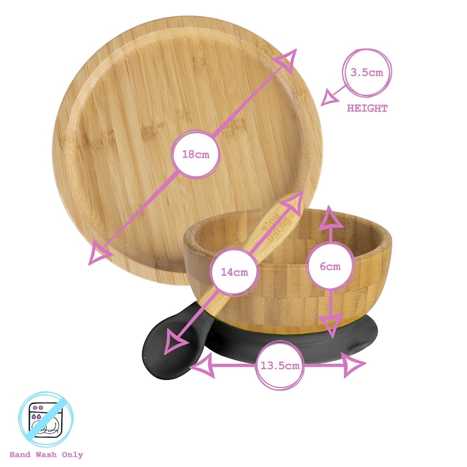 image 1 of Tiny Dining 4pc Round Bamboo Suction Baby Feeding Set - Black