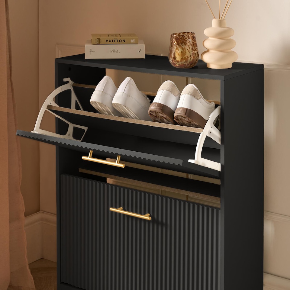 image 1 of OHS Ribbed 2-Drawer Shoe Cabinet Flip Down Hallway Storage Unit