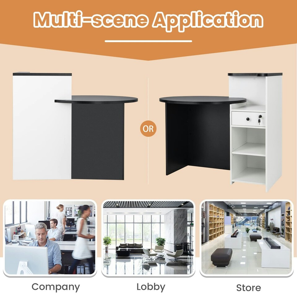 image 1 of COSTWAY Reception Desk with Lockable Drawer Black Black