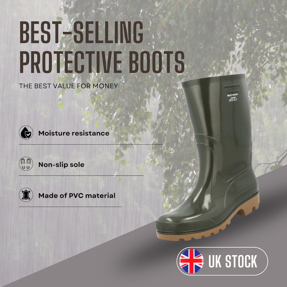 image 1 of Grand Men's Olive Green Waterproof PVC Wellies with Heel Energy Absorption EU42