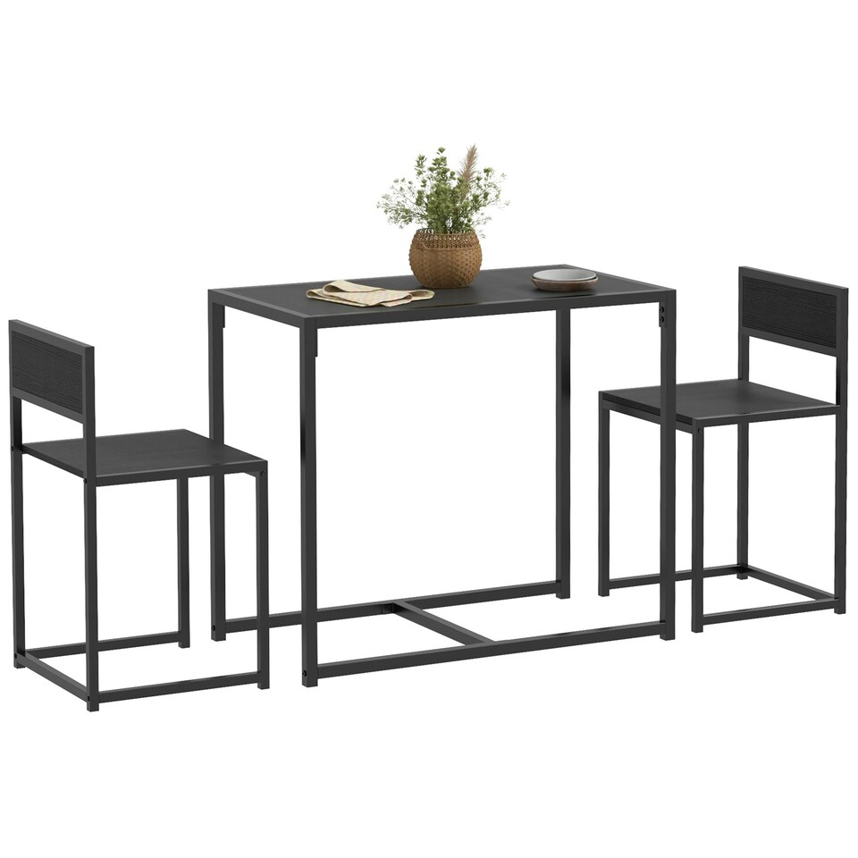image 1 of HOMCOM 3 Piece Dining Table Set with Metal Frame, Black Black