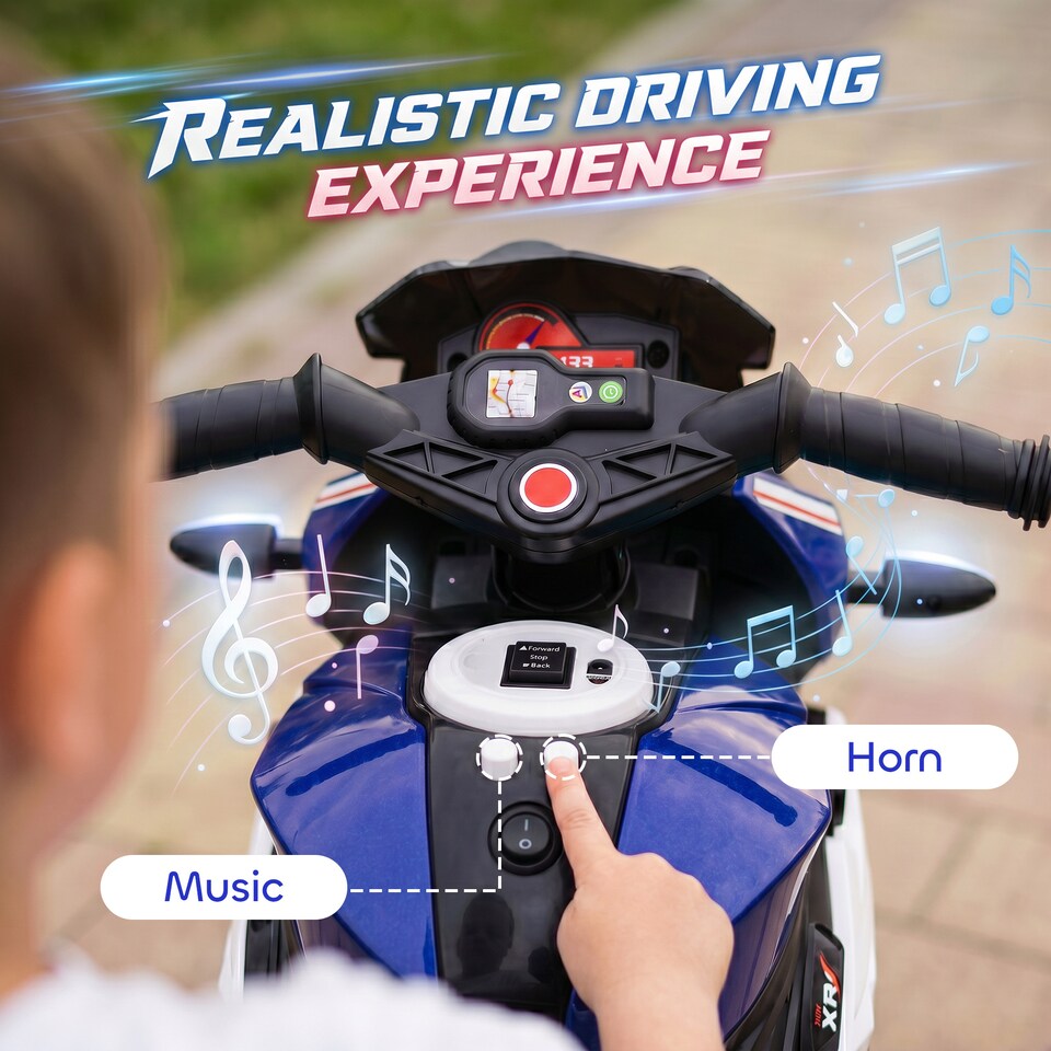 image 1 of HOMCOM Kids Electric Motorcycle with 3 Wheels, Headlight, Music, Horn, Blue