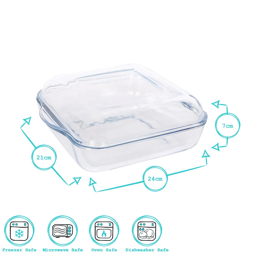 image 1 of Argon Tableware Square Glass Oven Dish with Lid - 24cm x 21cm | Clear | Clear | 24cm x 21cm