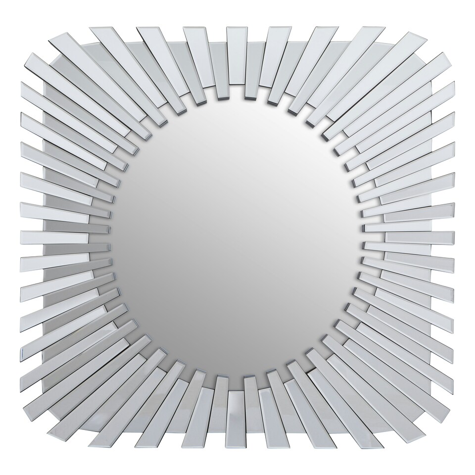 image 1 of Interiors by Premier Silver Rectangular Sunburst Wall Mirror, Decorative Radial Pattern Statement Mirror, Contemporary Wall Décor Silver
