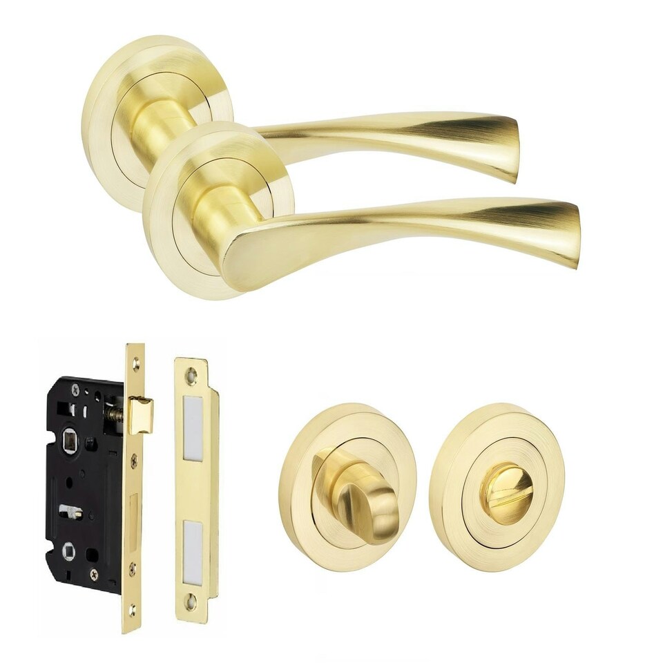 image 1 of Golden Grace Astrid Design Door Handles in Satin Brass Door Handles with Thumbturn and Mortise Lock Grey