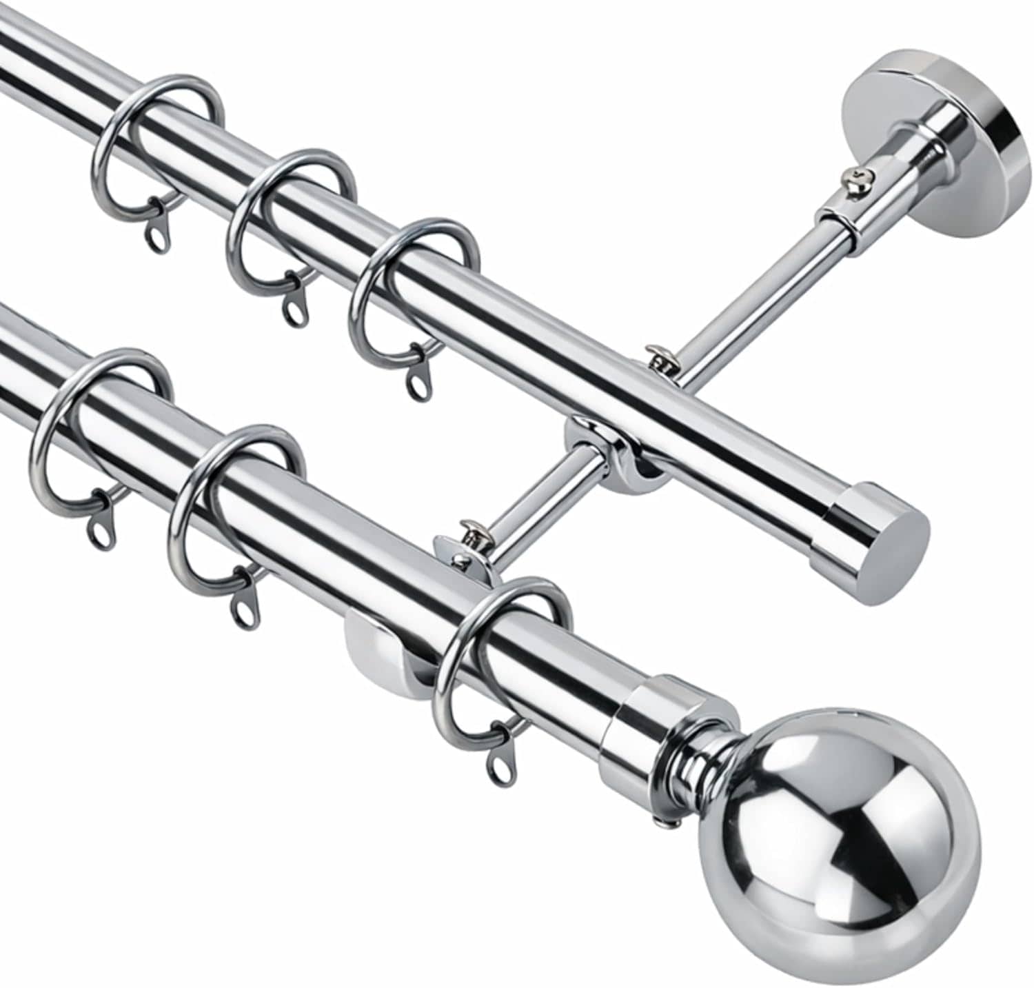 Lister Cartwright Double Curtain Extendable Pole Set with Chrome Ball Finials- 19mm & 28mm Metal Poles(120- 220 cm)