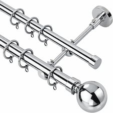 Lister Cartwright Double Curtain Extendable Pole Set with Chrome Ball Finials- 19mm & 28mm Metal Poles(120- 220 cm)