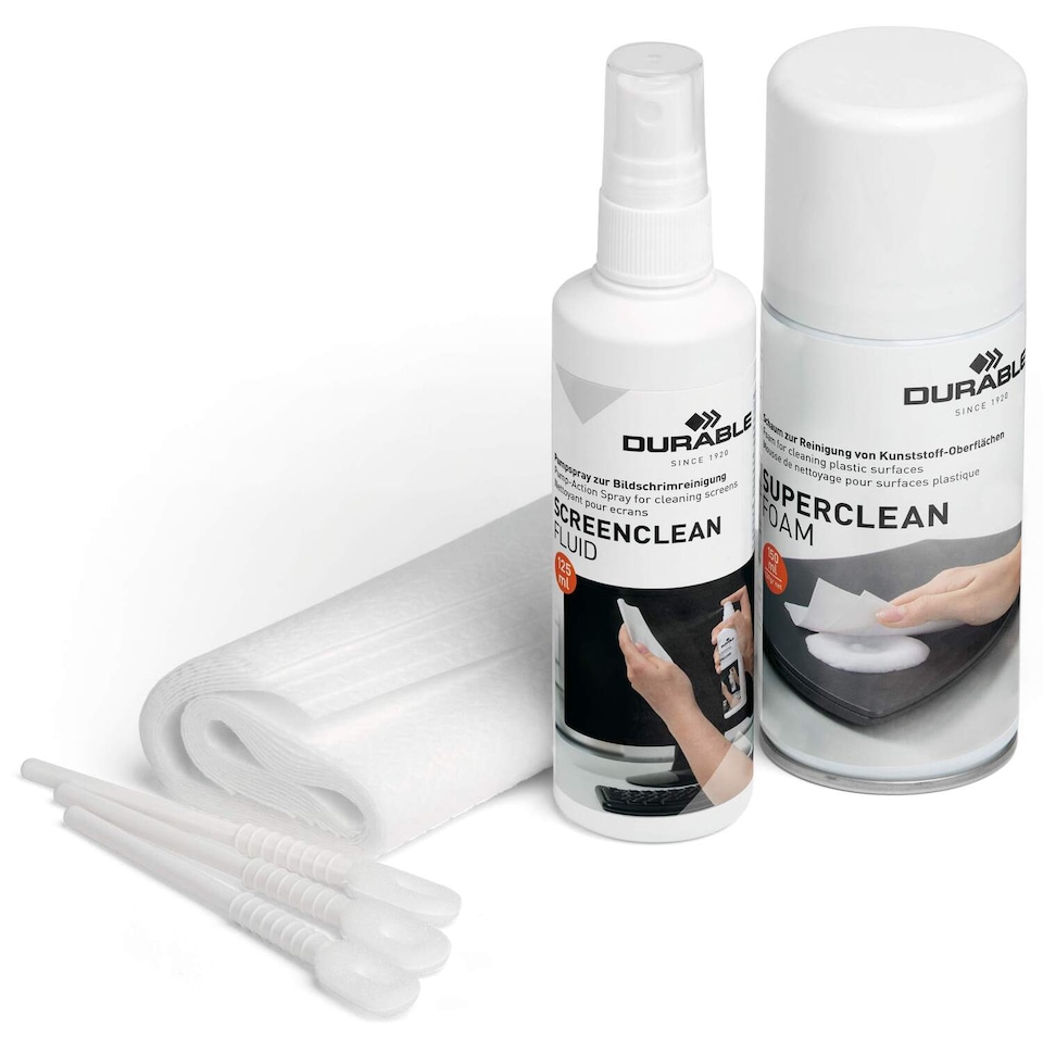 image 1 of Durable PC Tech Cleaning Kit | Screen Spray, Foam Spray, Wipes & Keyboard Tool