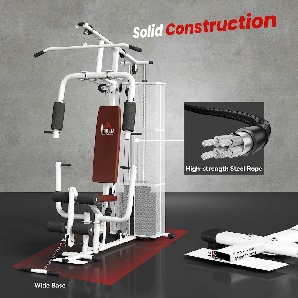 image 1 of HOMCOM Multifunction Home Gym Weight Training Station Machine White