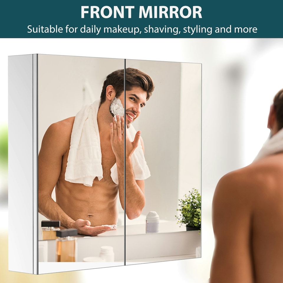 image 1 of HOMCOM Bathroom Cabinet Double Door Wall Mounted Mirror Stainless Steel