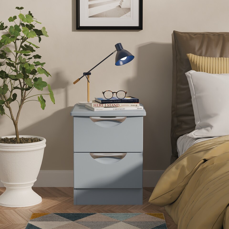 image 1 of Holborn 2 Drawer Compact Bedside Cabinet in Denim Blue (Ready Assembled) | Blue | Denim Blue