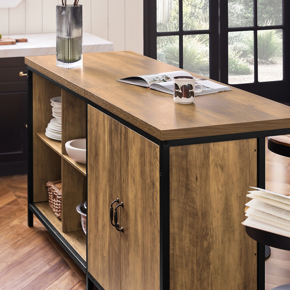 image 1 of SoBuy KNL01-F,Kitchen Island Storage Cupboard with 170cm Worktop | Brown | Brown | 1