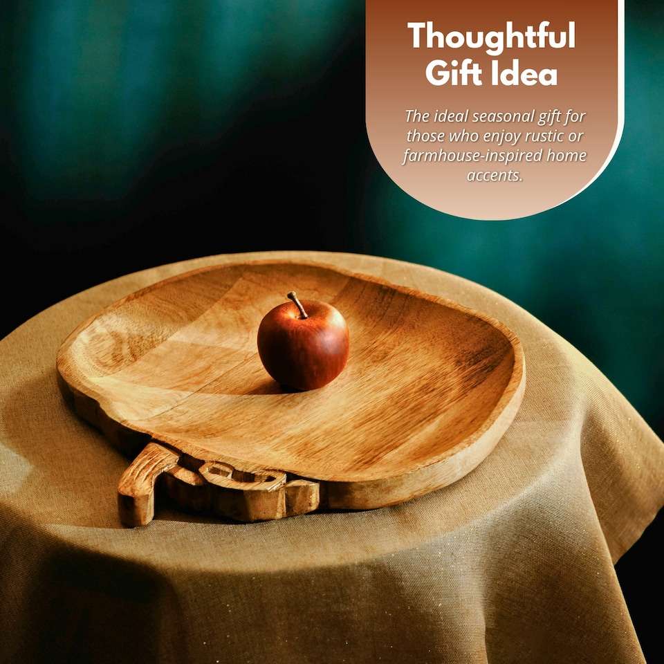 image 1 of Marco Paul Wooden Pumpkin Decorative Tray 30cm Autumn Centrepiece Brown