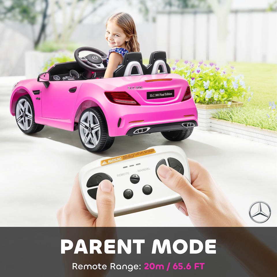 image 1 of AIYAPLAY Benz SLC 300 Licensed 12V Electric Car for Kids, Kids' Electric Ride on with Parental Remote, Music Lights, Suspension Wheels for 3-6 Years, Pink