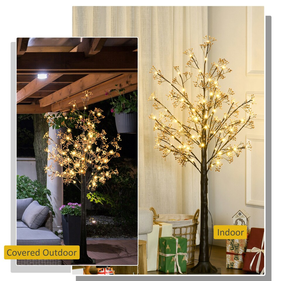 image 1 of HOMCOM 5ft Artificial Tree with Warm White LED Lights, Baby Breath Flowers