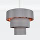 image 9 of First Choice Lighting Set of 2 Staggered 3 Tier Grey Faux Silk Slub Fabric Ceiling Adjustable Flush Shade with Copper Board Inner Chrome | Grey