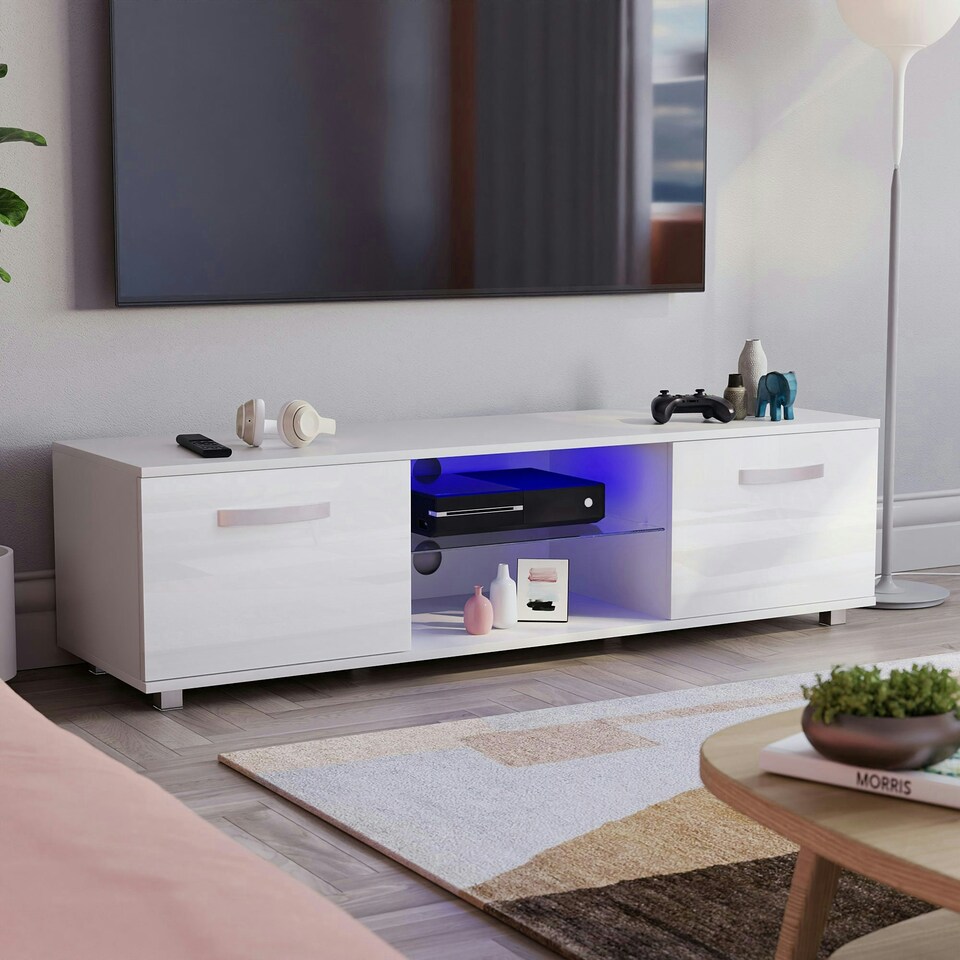image 1 of Vida Designs Cosmo 2 Door LED TV Unit Entertainment Stand, 140cm, White