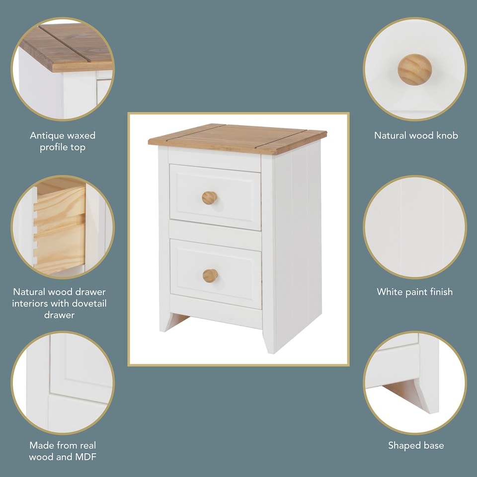 image 1 of Capri White 2 Drawer Petite Bedside Cabinet - Shaker Style, Coastal & Country Bedroom Furniture | White | White | One Size | 1