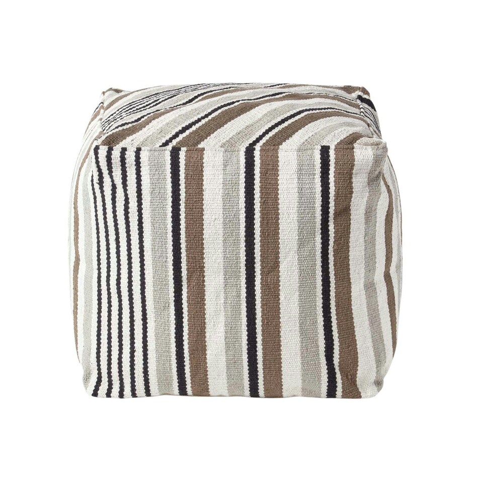 image 1 of Homescapes Grey, Black and White Stripe Cube Square Footstool - 40 x 40 x 40 cm