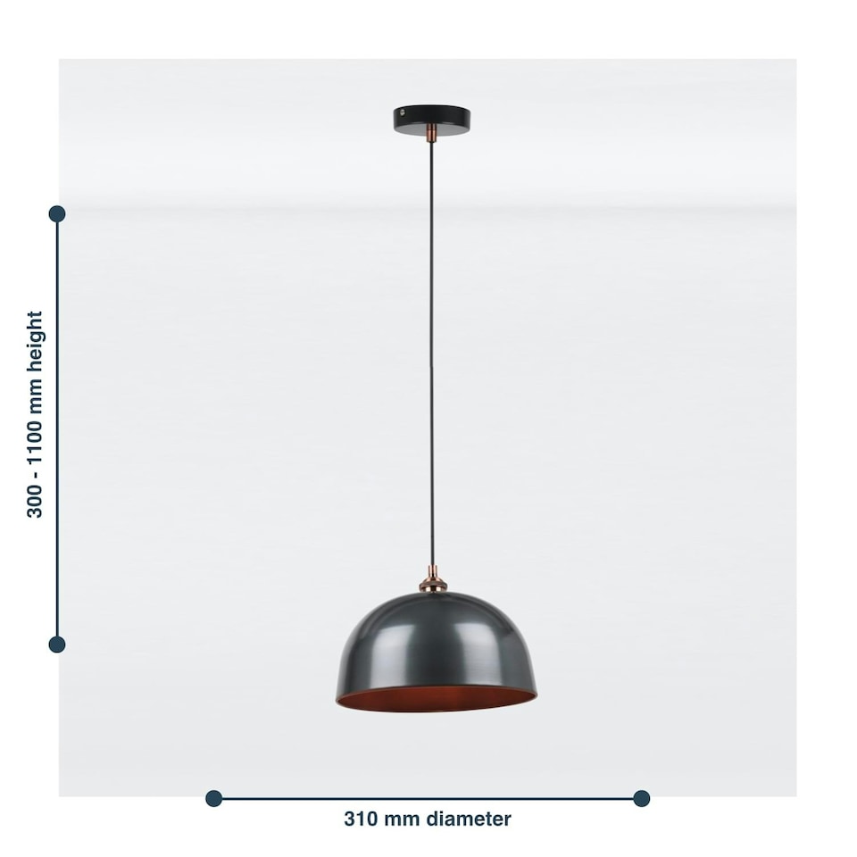 image 1 of First Choice Lighting Pair of Industrial Nickel with Copper Detail Dome Pendants Silver | Copper