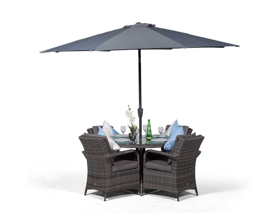 image 1 of Arizona Round 4 Seater Rattan Patio Dining Set | Grey | Grey