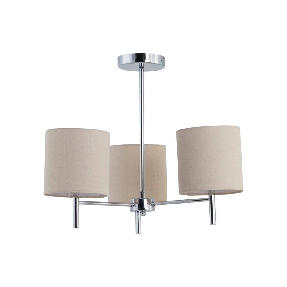image 1 of Brea - Chrome 3 Light Fitting with Natural Linen Shades | Chrome | Brown | 1