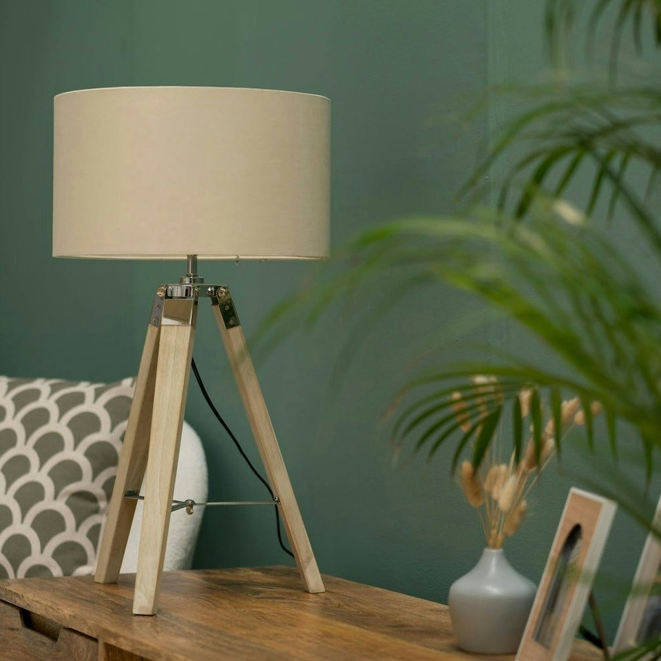 image 1 of ValueLights Clipper Light Brown Tripod Table Lamp Medium Natural Shade