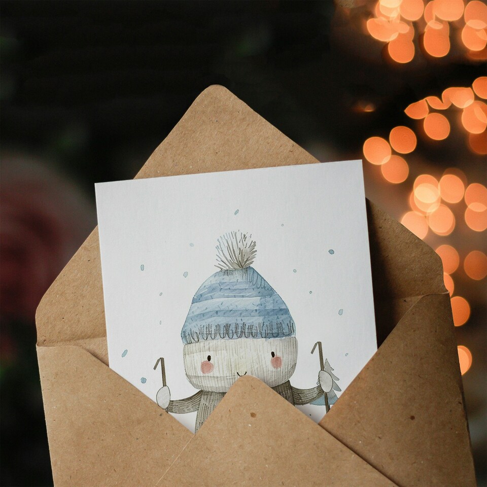 image 1 of Cute Ragdoll Skiing Snow Winter Ski For Child Kids Xmas Festive Christmas Card