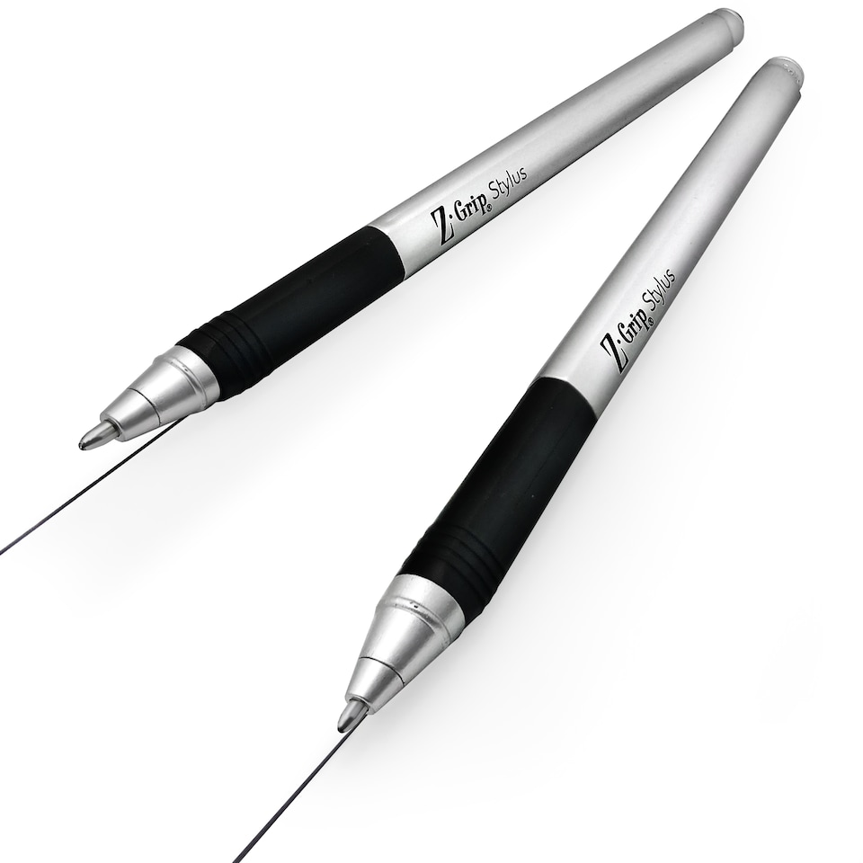 image 1 of Zebra Z-Grip Classic Stylus Ballpoint Pen Silver Barrel Black Ink Pack of 2