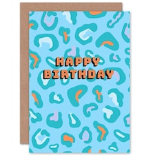 Bright Modern Orange Blue Leopard Pattern For Her Birthday Card