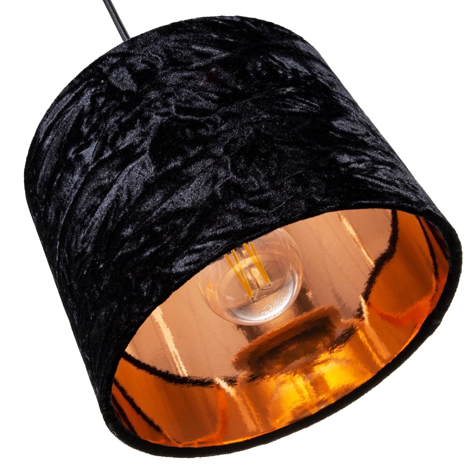 image 1 of Modern Black Crushed Velvet 8 Inch Table-Pendant Lampshade with Shiny Copper Inner | Black