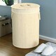 image 2 of Round Bamboo White Laundry Hamper | White