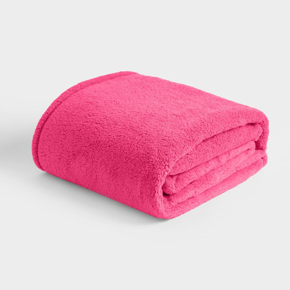 image 1 of OHS Teddy Fleece Soft Warm Plush Cosy Plain Dyed Throw Over Bed Blanket, 125x150cm (Copy) Pink | Hot Pink