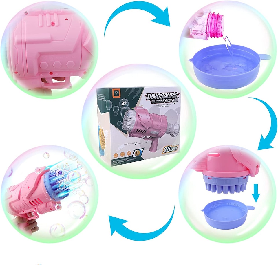 image 1 of 40-Hole Bubble Gun - Automatic Bubble Machine for Kids - LED Light-Up Bubble Blower with Bubble Solution - Outdoor Indoor Toy - Pink