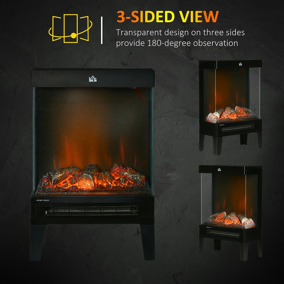 image 1 of HOMCOM 180° Charming Electric Fireplace Heater, Quiet Freestanding Stove, Black