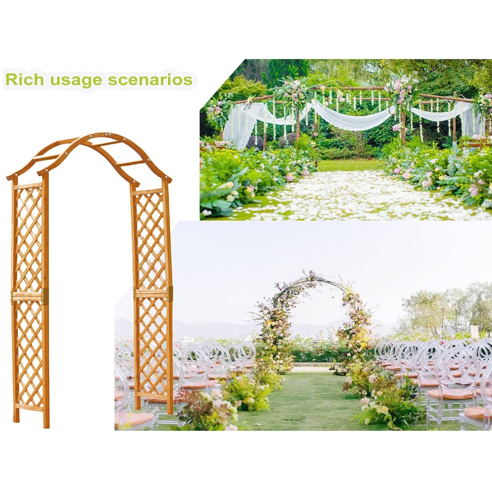 image 1 of Gr8 Garden Arch Wooden Pergola Feature Trellis Rose Climbing Plant Archway Tan Frame