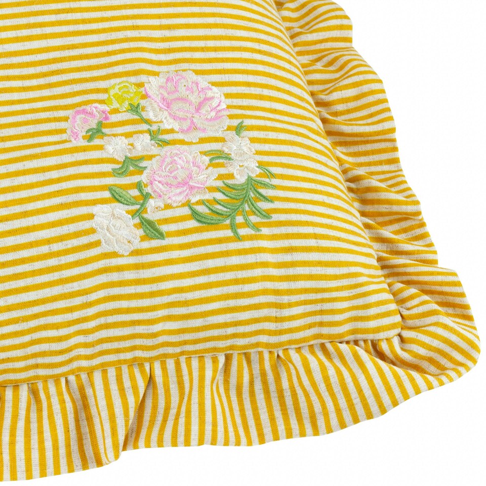 image 1 of Wylder Martha Embroidered Ruffle Yellow Filled Cushion 50 x 50 cm | Multi