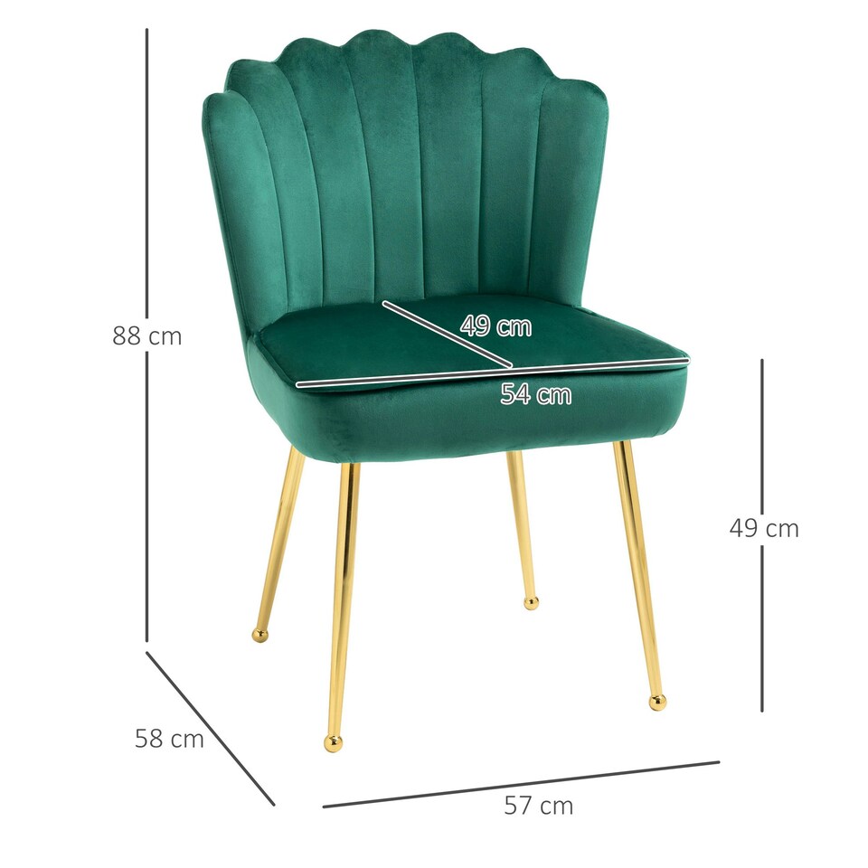 image 1 of HOMCOM Velvet-Feel Shell Accent Chair Home Bedroom Lounge Metal Legs Green