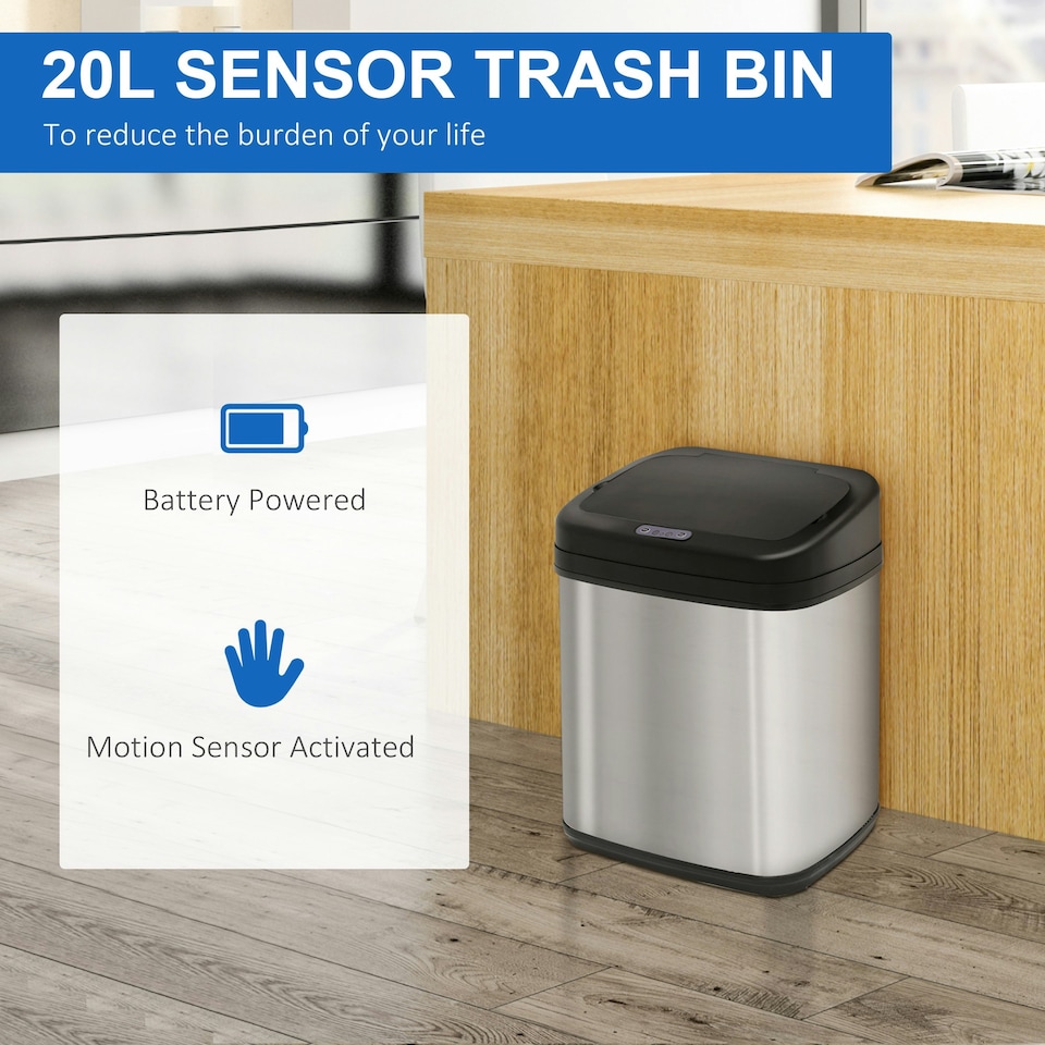 image 1 of HOMCOM Automatic Sensor Dustbin Stainless Steel Rubbish Waste Bin Trash 20L 