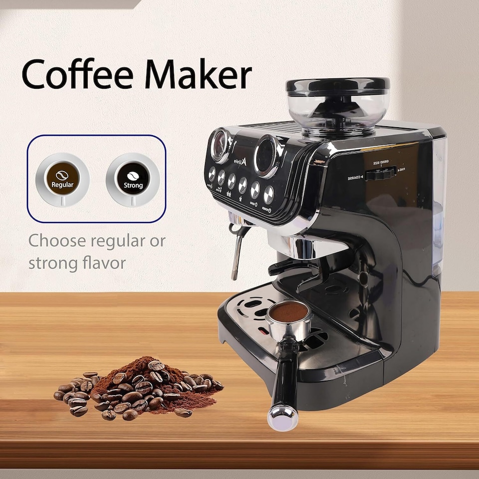 image 1 of Alivio 2L Bean to Cup Coffee Machine, 1450W Automatic Espresso & Cappuccino Maker with Built-in Grinder and Milk Frother for Home & Office