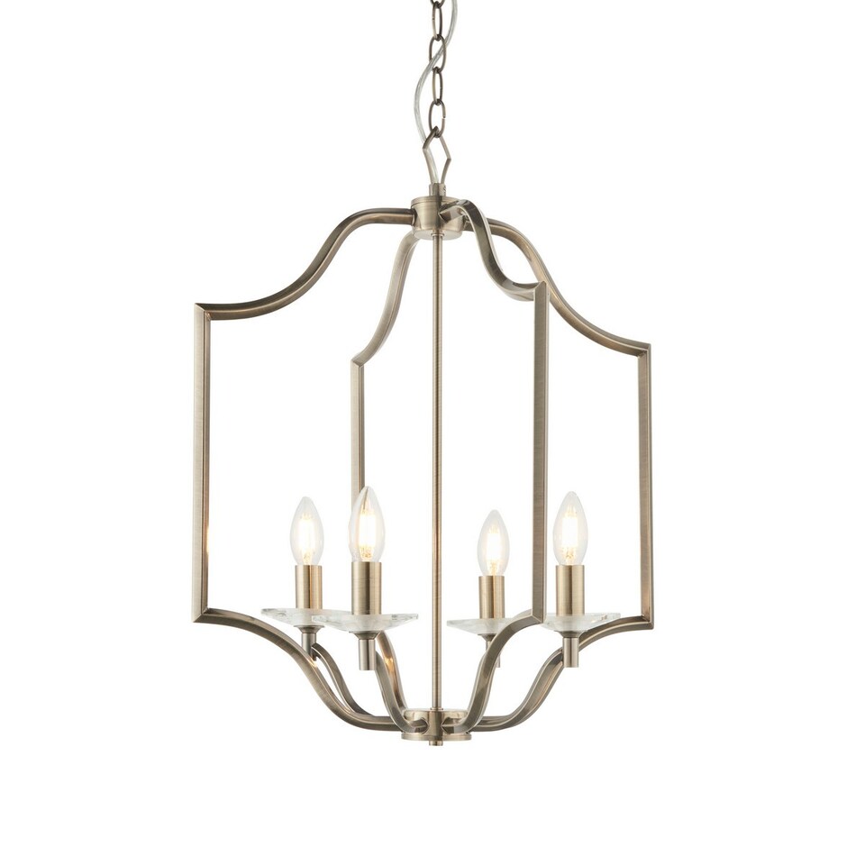 image 1 of Lainey 4 Light Ceiling Pendant Antique Brass Plate & Clear Crystal Glass, E14