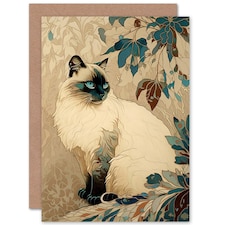 Cat Lover Ragdoll with Botanical Pattern Animal Greeting Card