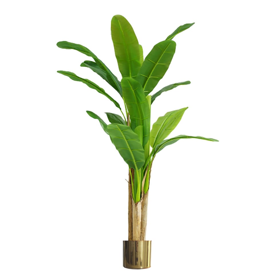 image 1 of 180cm Artificial Banana Tree Tropical Plant Gold Metal Planter