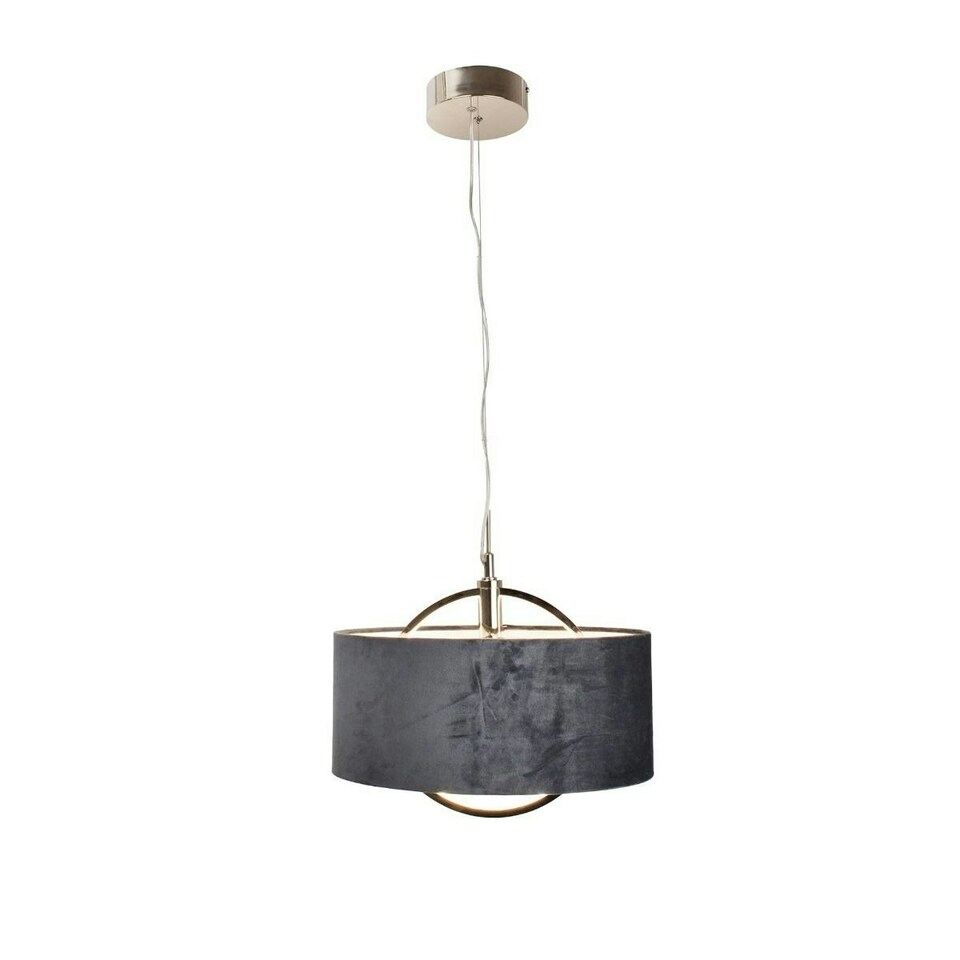 image 1 of Lodato LED Warm White Polished Nickel Pendant Ceiling Light with Grey Velour Shade